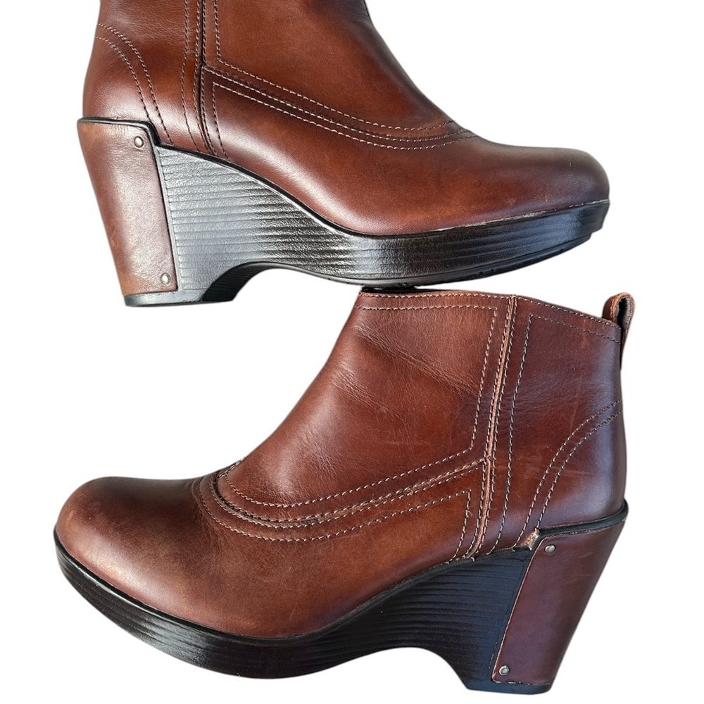 Dansko Brown Leather Wedge Ankle Shoes Booties Boots Size EU 38 US 8